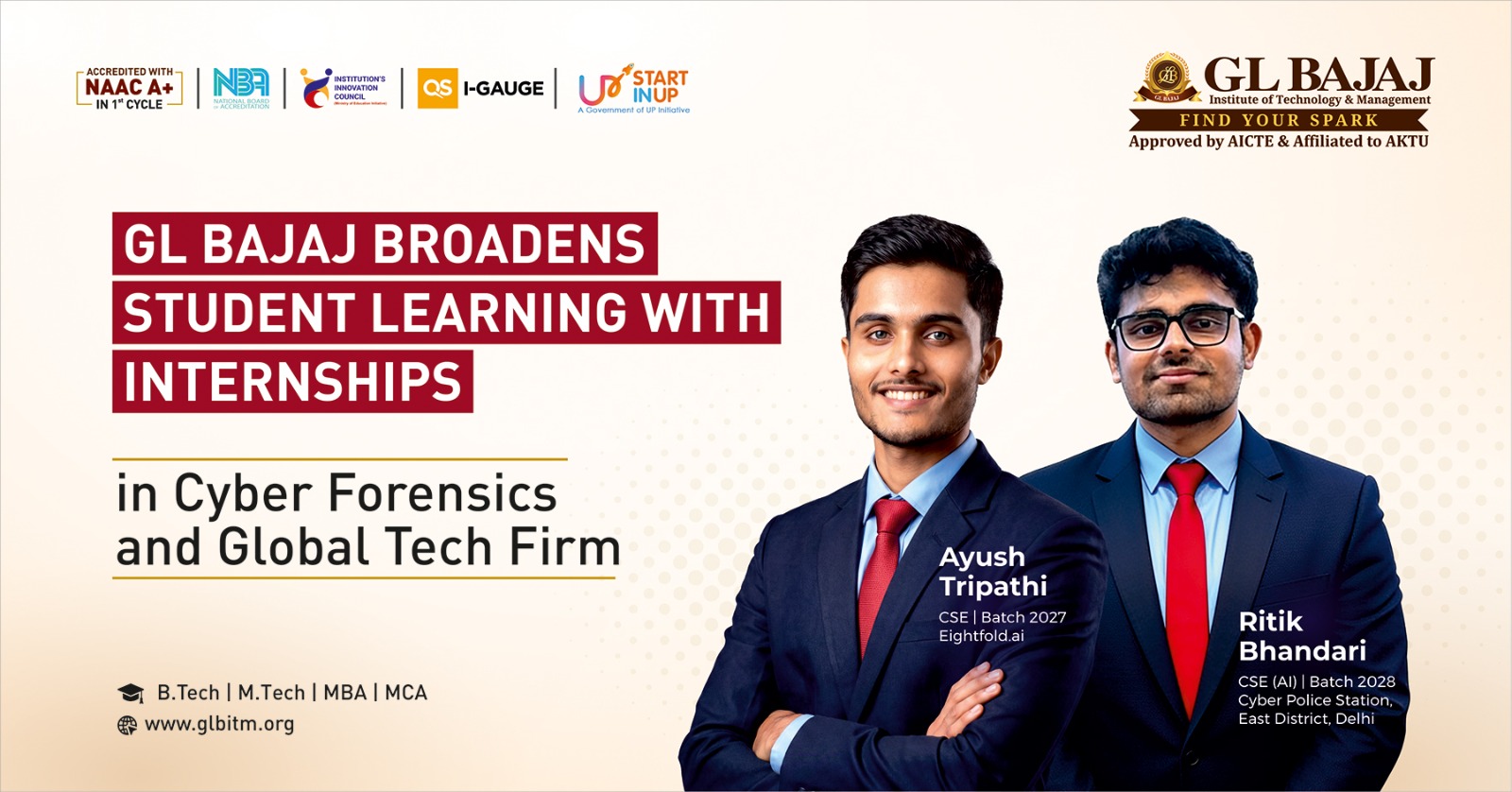 GL Bajaj Broadens Student Learning with Internships in Cyber Forensics and Global Tech Firms