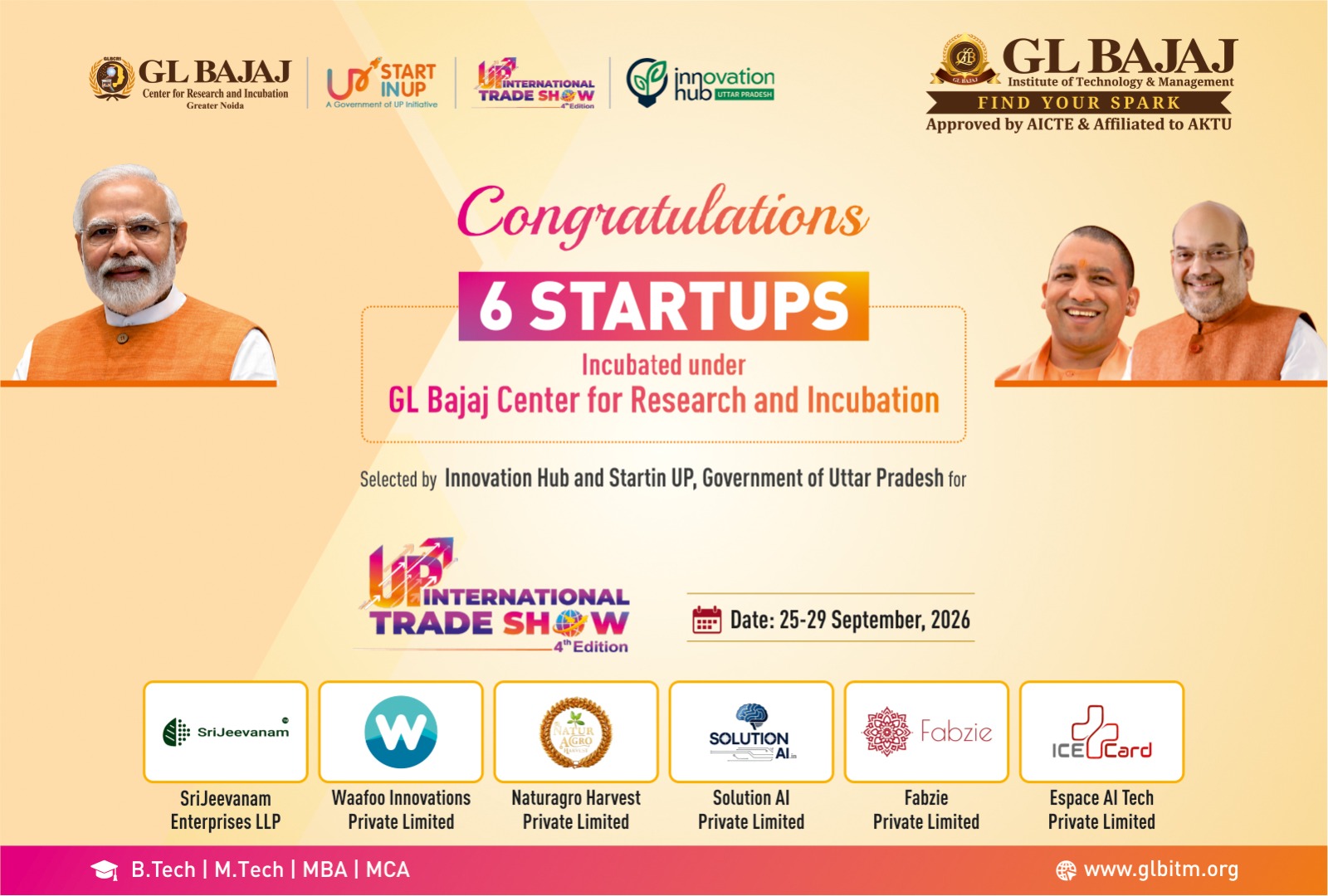 GL Bajaj Startups Selected for UP International Trade Show 2026