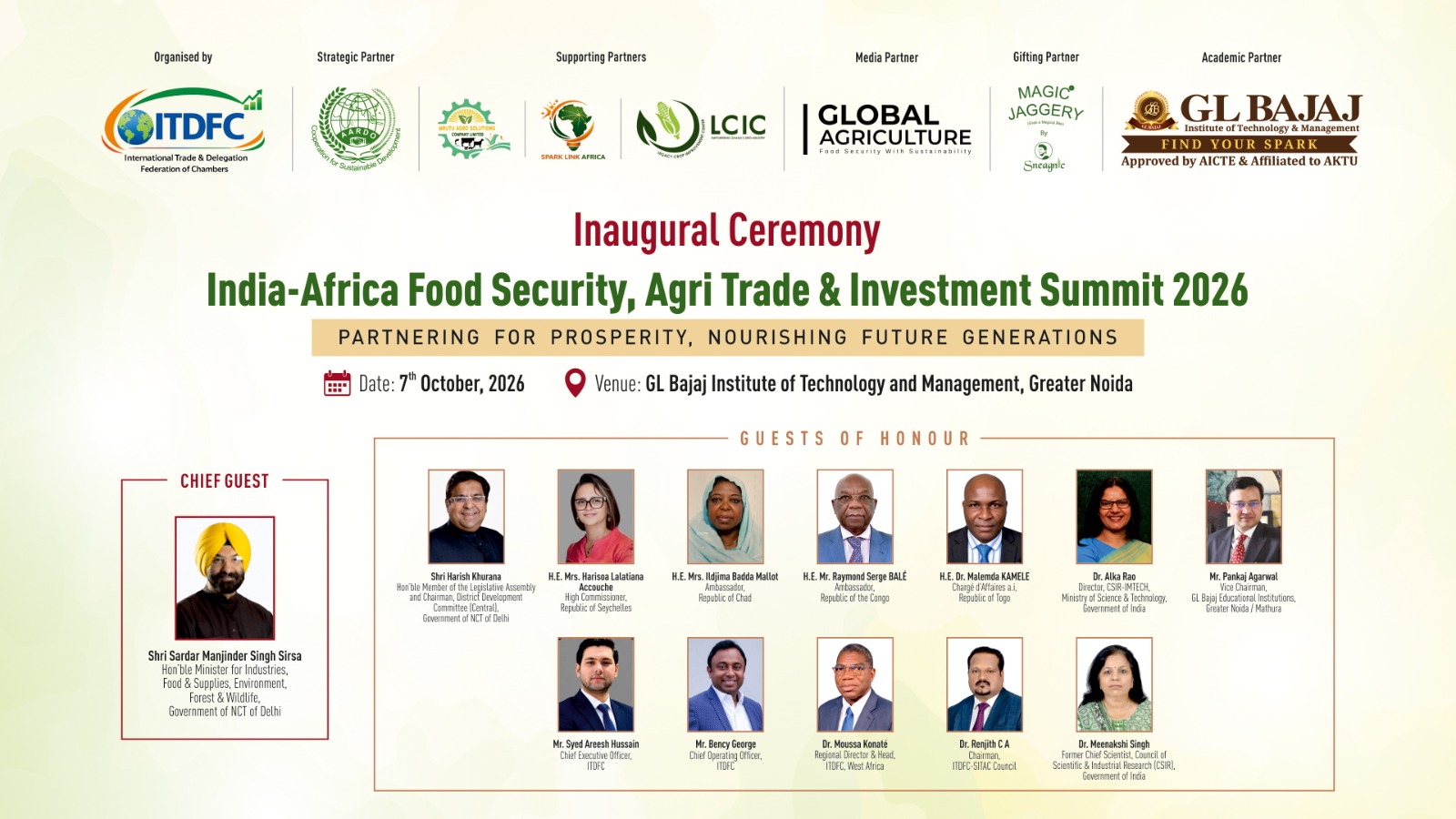 India Africa Food Security, Agri Trade & Investment Summit 2026 to Bring Global Dignitaries to GL Bajaj